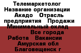 Телемаркетолог › Название организации ­ Акадо › Отрасль предприятия ­ Продажи › Минимальный оклад ­ 30 000 - Все города Работа » Вакансии   . Амурская обл.,Благовещенск г.